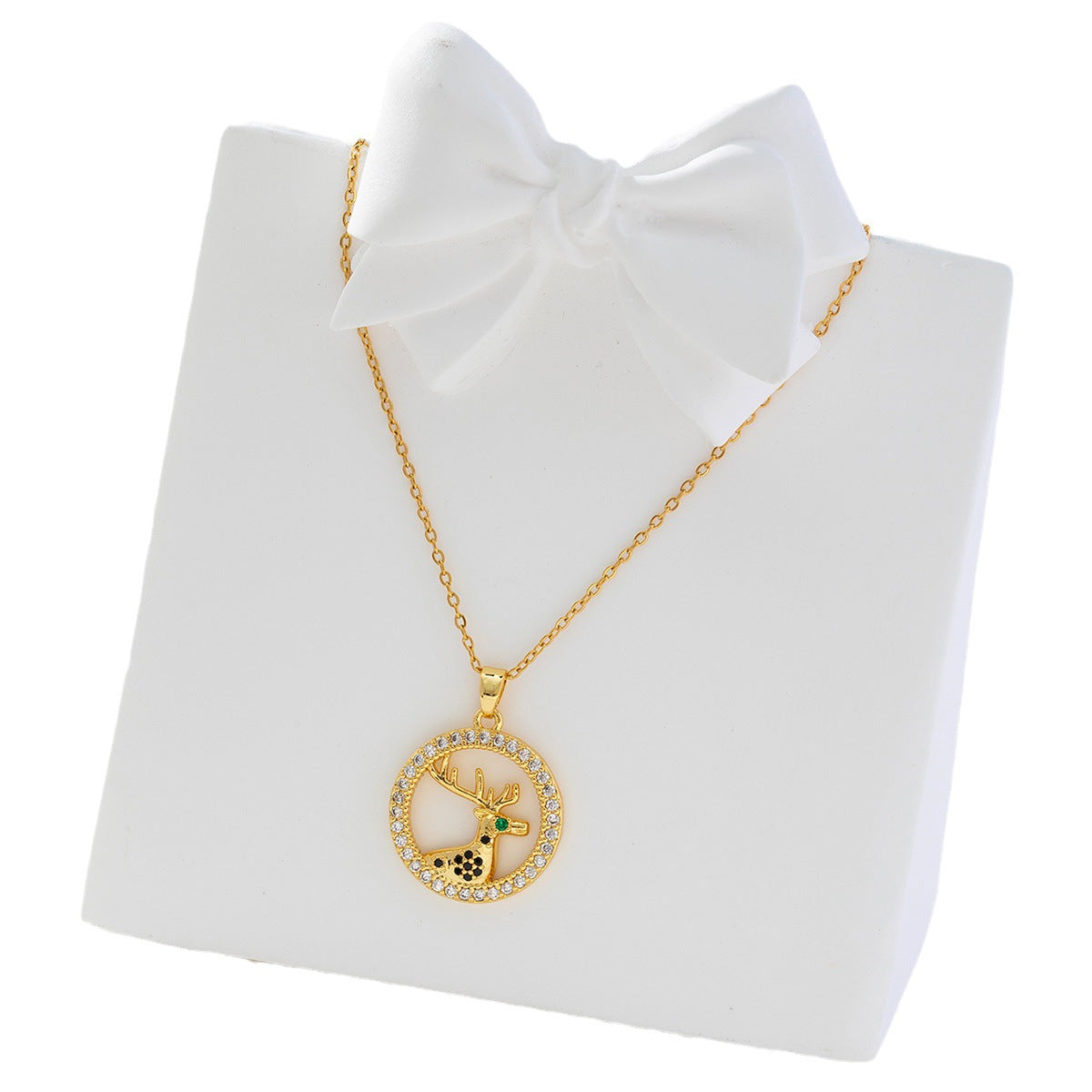 Wholesale Christmas Elk Electroplated Micro Set Zircon Necklace